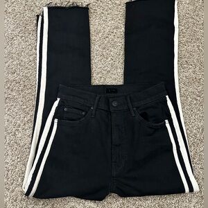 Mother Insider Crop Step Fray Black with Ivory Stripe 26